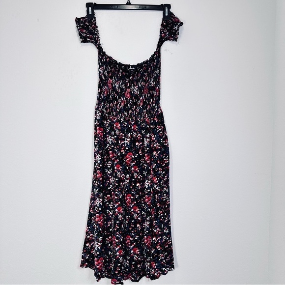Lulus Dresses & Skirts - Lulu's Ditsy Floral Dark Off the Shoulder Smocked Bodice Midi Dress Milkmaid Med